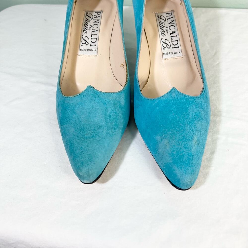 Pancaldi for Diane B Teal Blue Classic Pointed Suede Kitten Pump Heel Size 35 - Picture 7 of 8